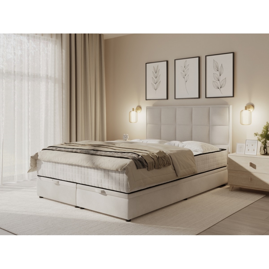 Tapecirani krevet s madracima i prostorom za pohranu GRACE 140x200 cm bež