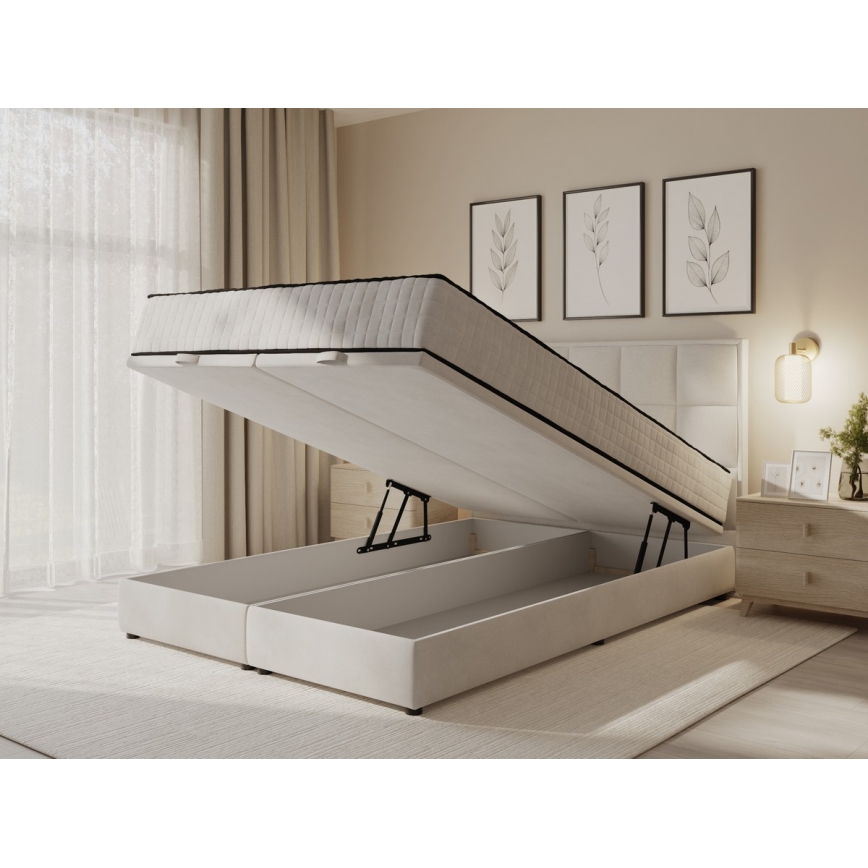 Tapecirani krevet s madracima i prostorom za pohranu GRACE 140x200 cm bež