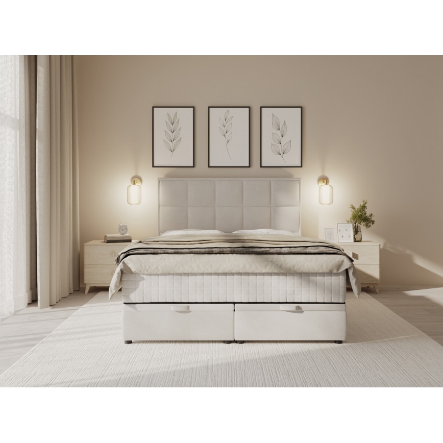 Tapecirani krevet s madracima i prostorom za pohranu GRACE 180x200 cm bež