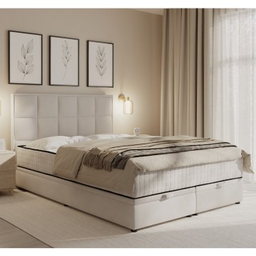 Tapecirani krevet s madracima i spremišnim prostorom GRACE 140x200 cm bež