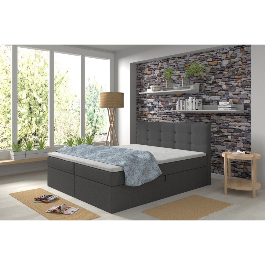 Tapecirani krevet s madracima i topperom s prostorom za pohranu EMBER 160x200 cm antracit