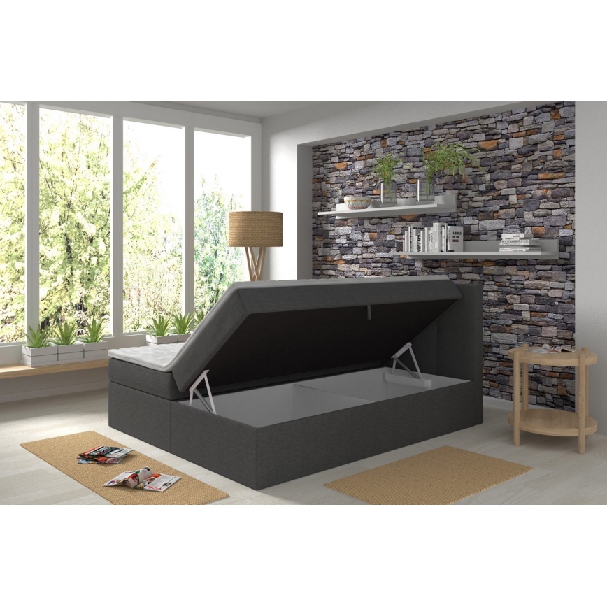 Tapecirani krevet s madracima i topperom s prostorom za pohranu EMBER 160x200 cm antracit