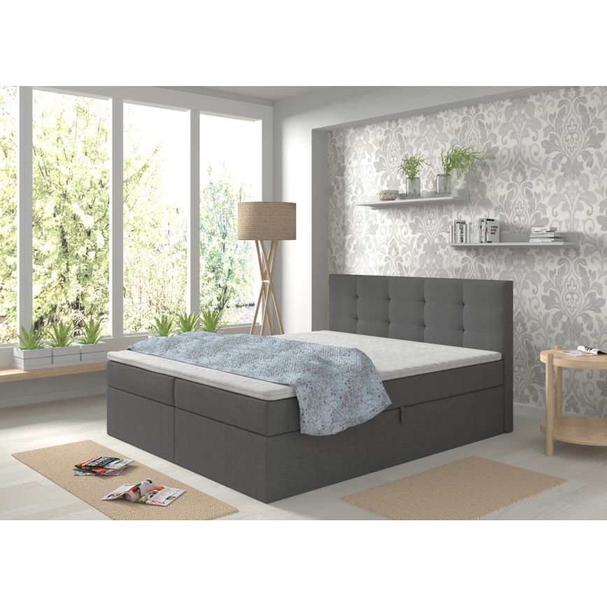 Tapecirani krevet s madracima i topperom s prostorom za pohranu EMBER 180x200 cm antracit