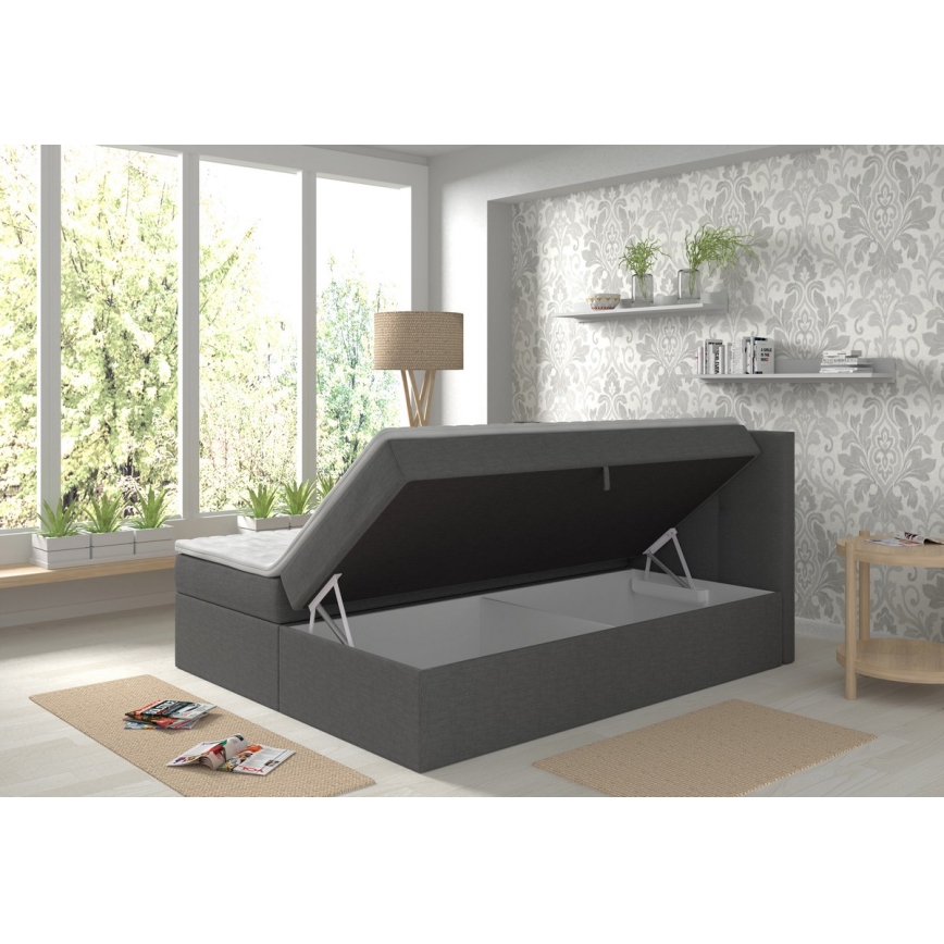 Tapecirani krevet s madracima i topperom s prostorom za pohranu EMBER 180x200 cm antracit