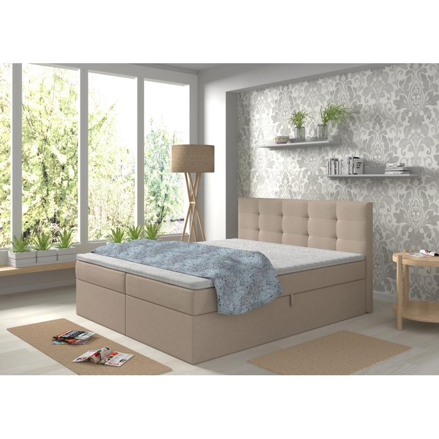 Tapecirani krevet s madracima i topperom s prostorom za pohranu EMBER 160x200 cm bež