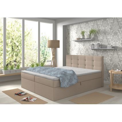 Tapecirani krevet s madracima i topperom s prostorom za pohranu EMBER 180x200 cm bež