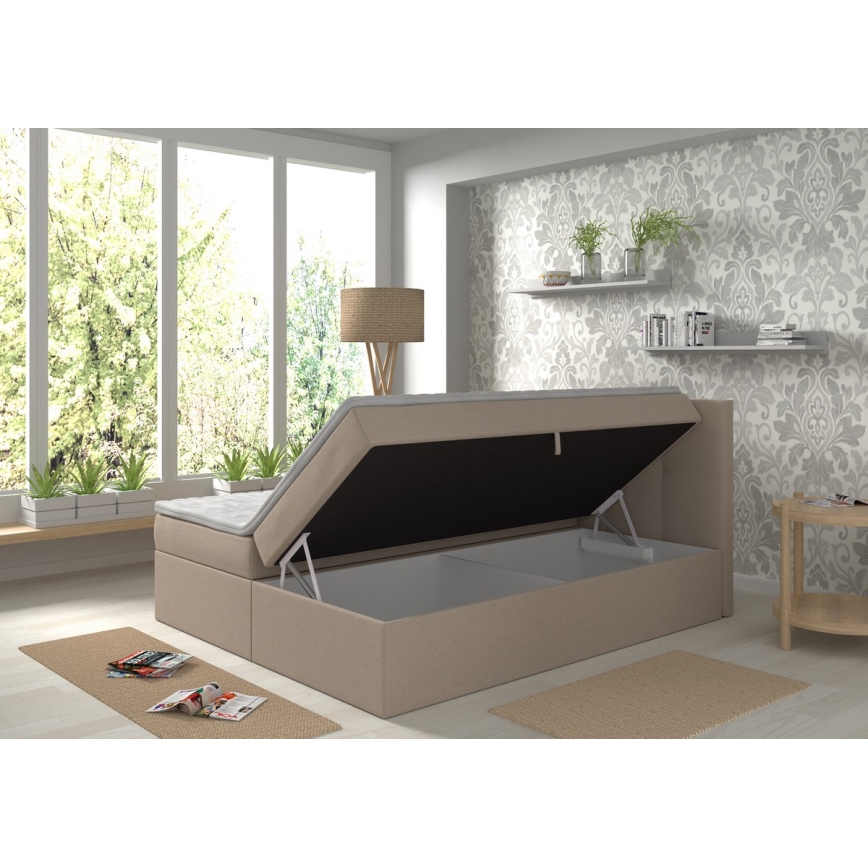 Tapecirani krevet s madracima i topperom s prostorom za pohranu EMBER 180x200 cm bež