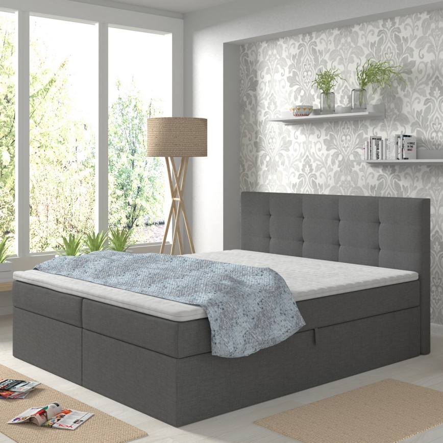 Tapecirani krevet s madracima i topperom s prostorom za pohranu EMBER 160x200 cm antracit