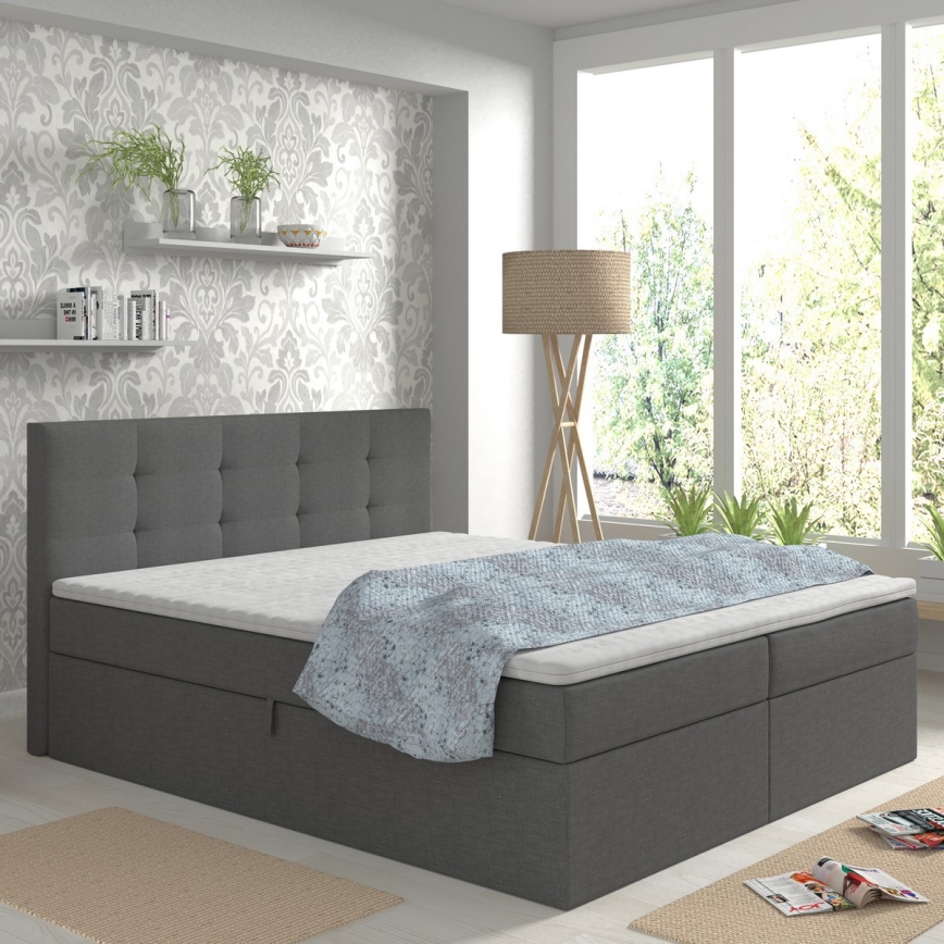 Tapecirani krevet s madracima, topperom i spremišnim prostorom EMBER 160x200 cm antracit