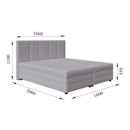 Tapecirani krevet ISABEL 160x200 s madracem s oprugama i prostranim spremištem, svijetlosive boje