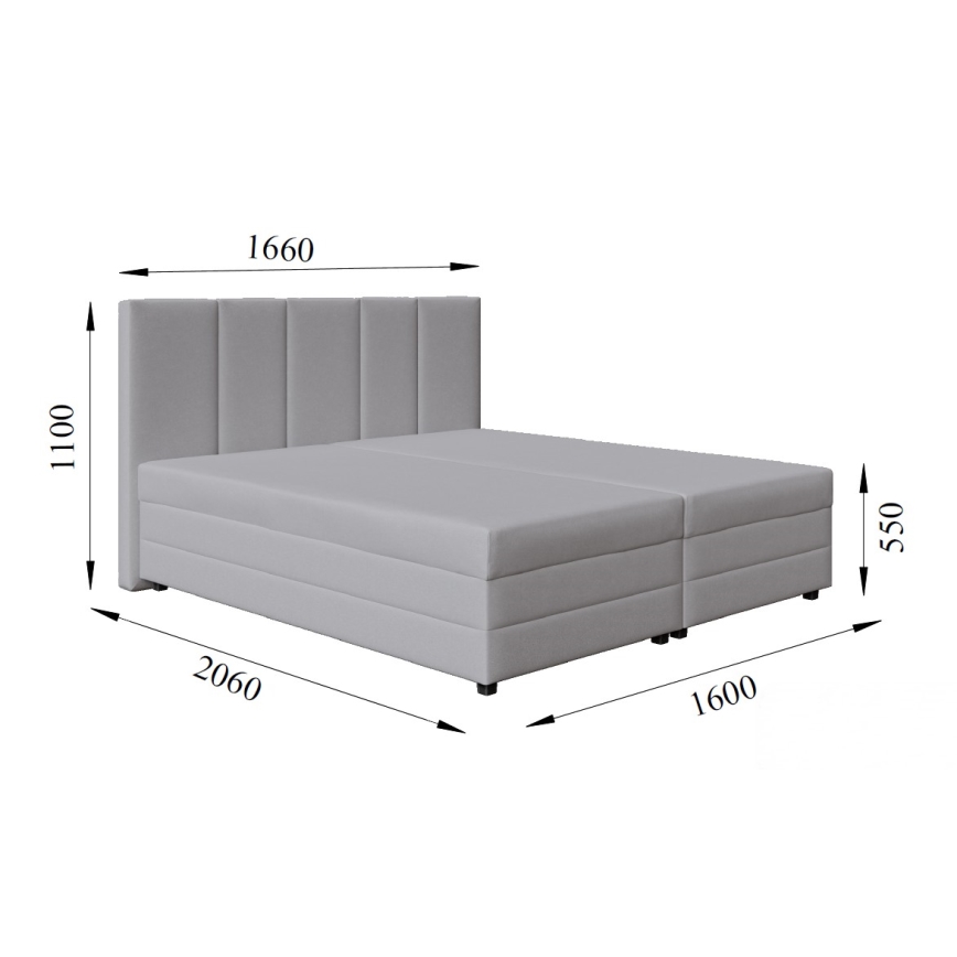 Tapecirani krevet ISABEL 160x200 s madracem s oprugama i prostranim spremištem, svijetlosive boje