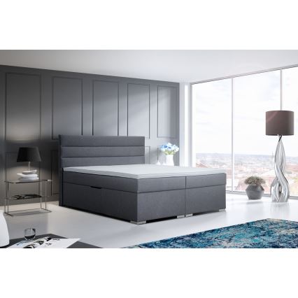 Tapecirani krevet s prostorom za pohranu i madracima s topperem NEW BOLERO 160x200 cm siva