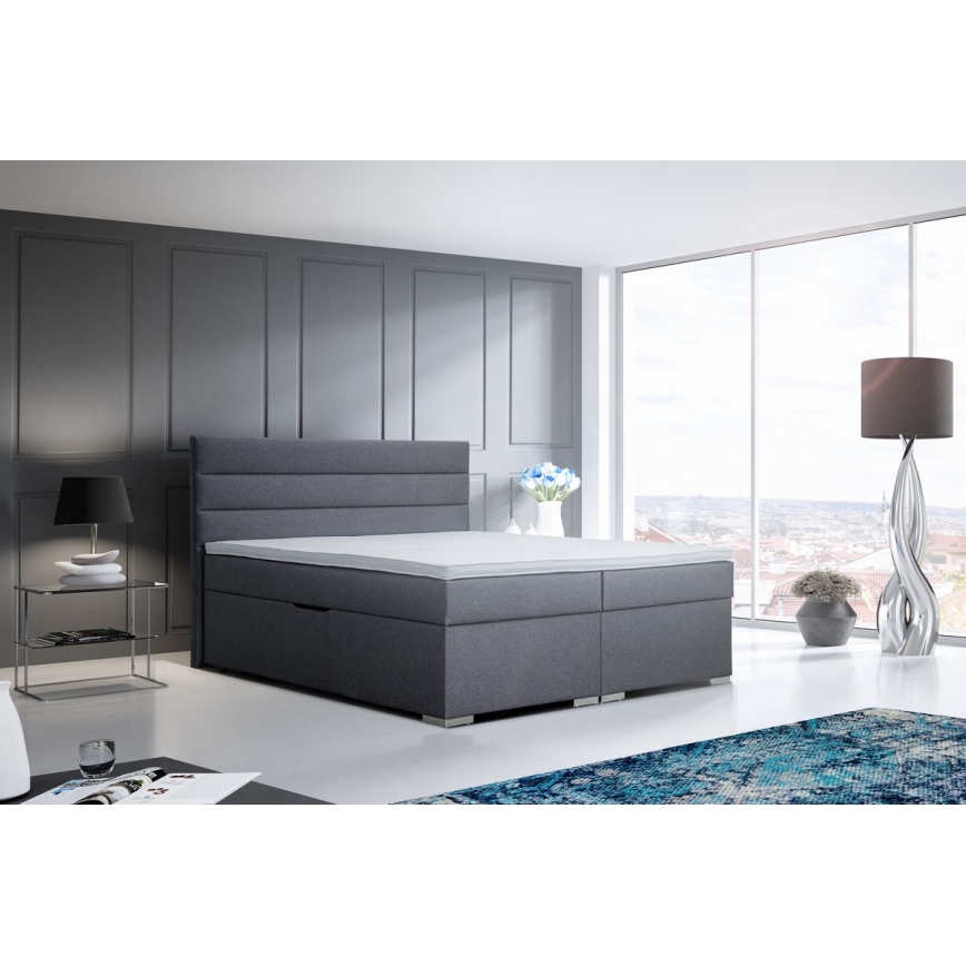 Tapecirani krevet s prostorom za pohranu i madracima s topperem NEW BOLERO 160x200 cm siva