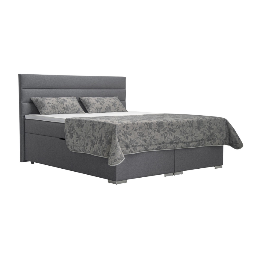 Tapecirani krevet s prostorom za pohranu i madracima s topperem NEW BOLERO 160x200 cm siva