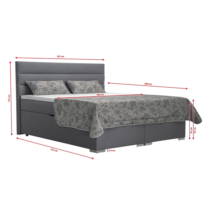 Tapecirani krevet s prostorom za pohranu i madracima s topperem NEW BOLERO 160x200 cm siva