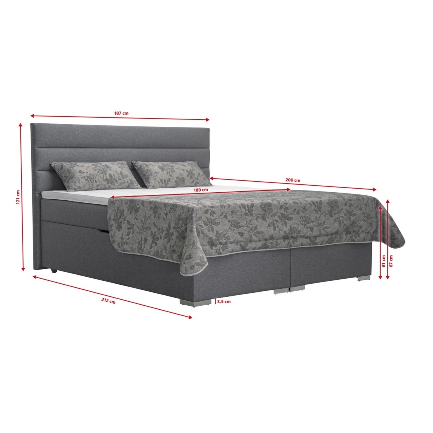 Tapecirani krevet s prostorom za pohranu i madracima s topperem NEW BOLERO 180x200 cm siva