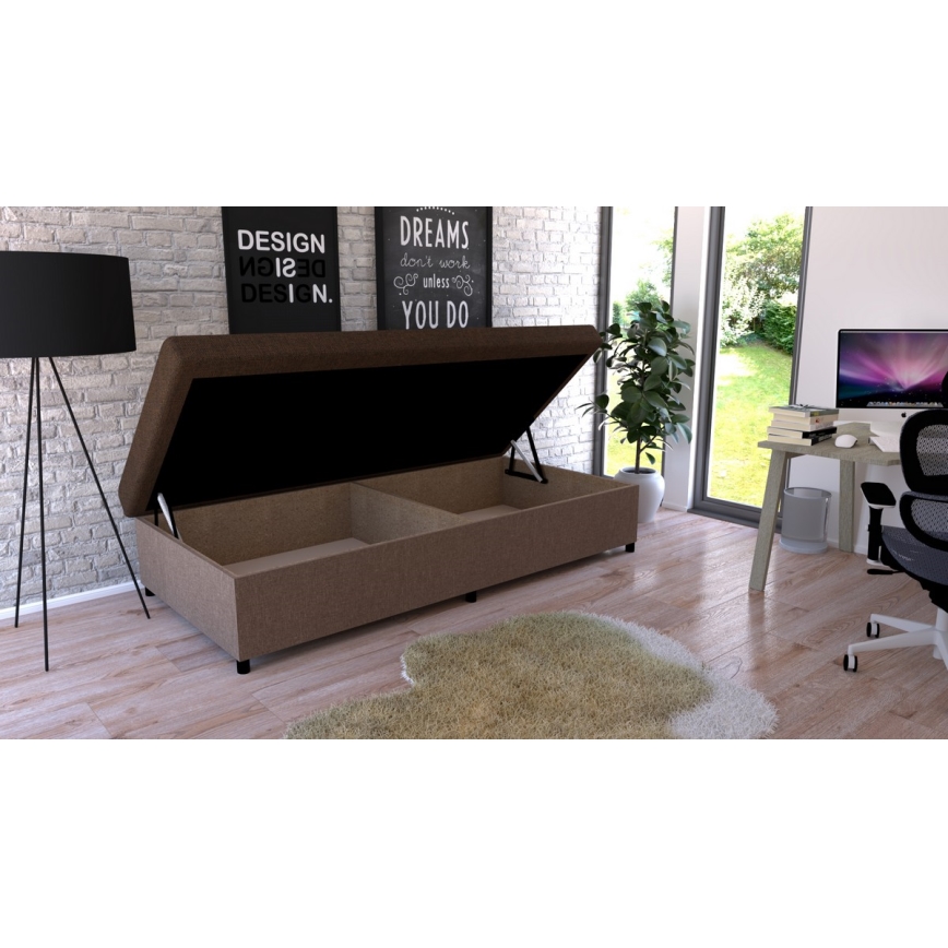 Tapecirani ležaj CORY 80x200 s prostorom za pohranu, smeđi