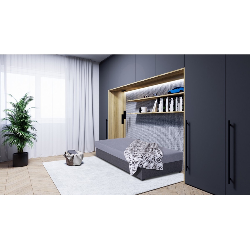 Tapecirani ležaj s spremištem JACOB XL nosivost 130 kg 90x200 cm sivi
