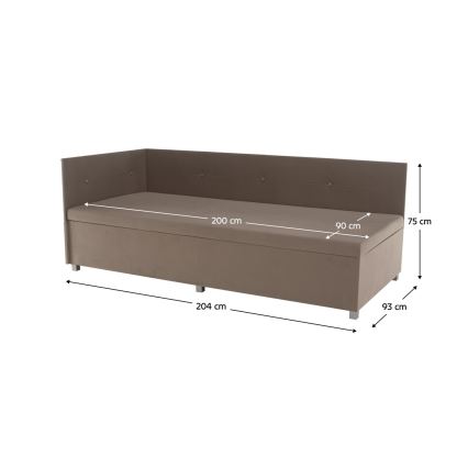 Tapecirani krevet AMSTERDAM 90x200 cm s univerzalnim uzglavljem i spremištem, bež