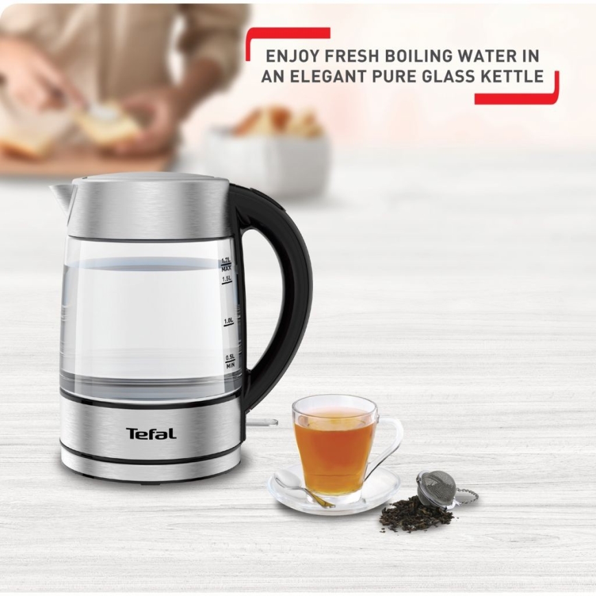 Tefal - Kuhalo za vodu GLASS 1,7 l 2200W/230V matirani krom