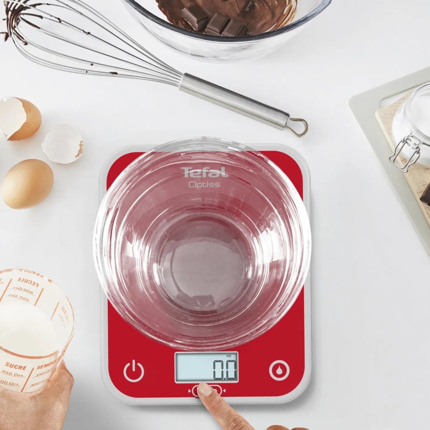 Tefal - Kuhinjska vaga OPTISS 2xAAA crvena