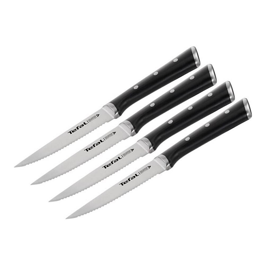 Tefal - SET 4x Nehrđajući nož za steak ICE FORCE 11 cm sjajni krom/crna