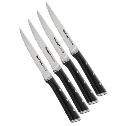 Tefal - Set noževa za steak ICE FORCE, od nehrđajućeg čelika, 11 cm, sjajni krom/crna, 4 kom