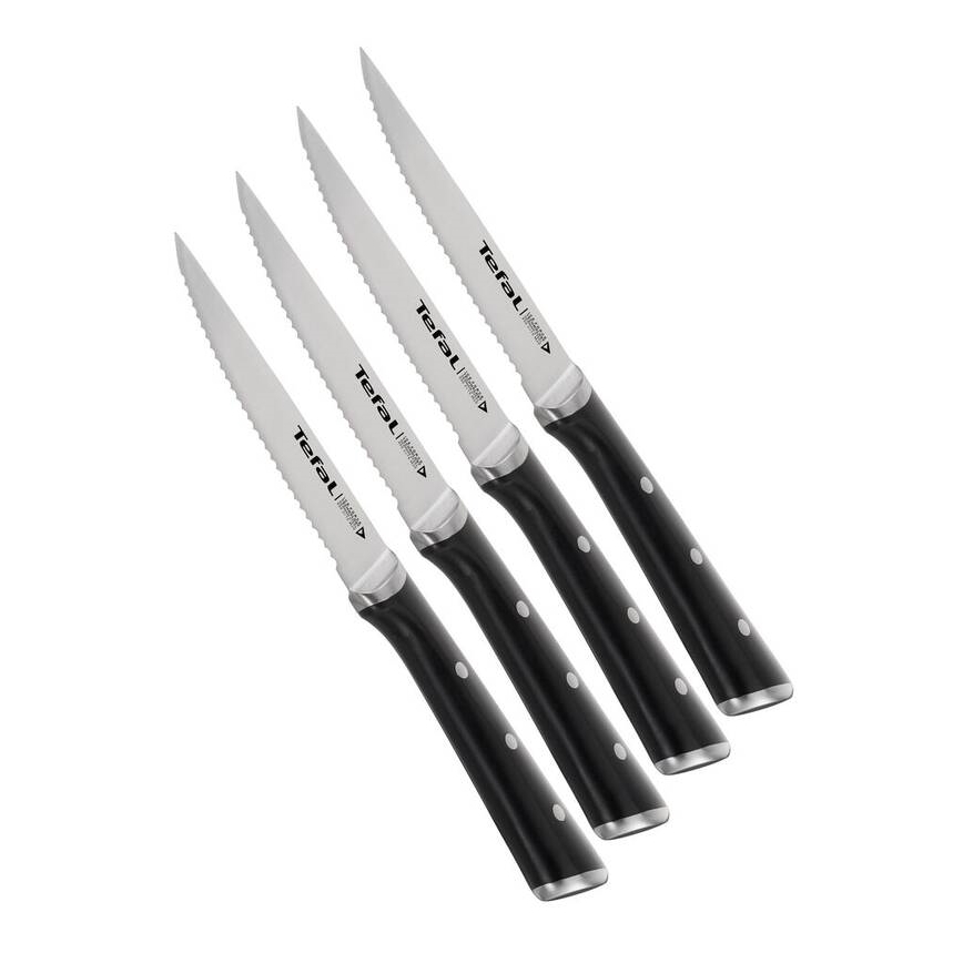 Tefal - Set noževa za steak ICE FORCE, od nehrđajućeg čelika, 11 cm, sjajni krom/crna, 4 kom