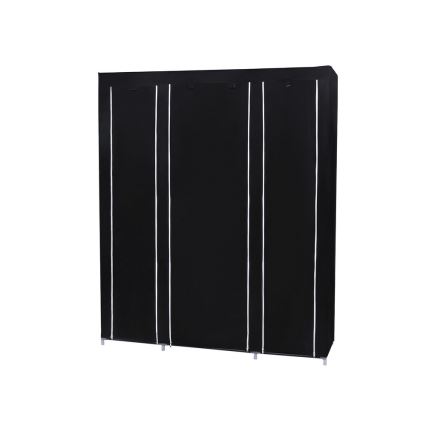 Tekstilni ormar za odlaganje s policama i šipkom za vješanje MATIS 150x175x45 cm crni