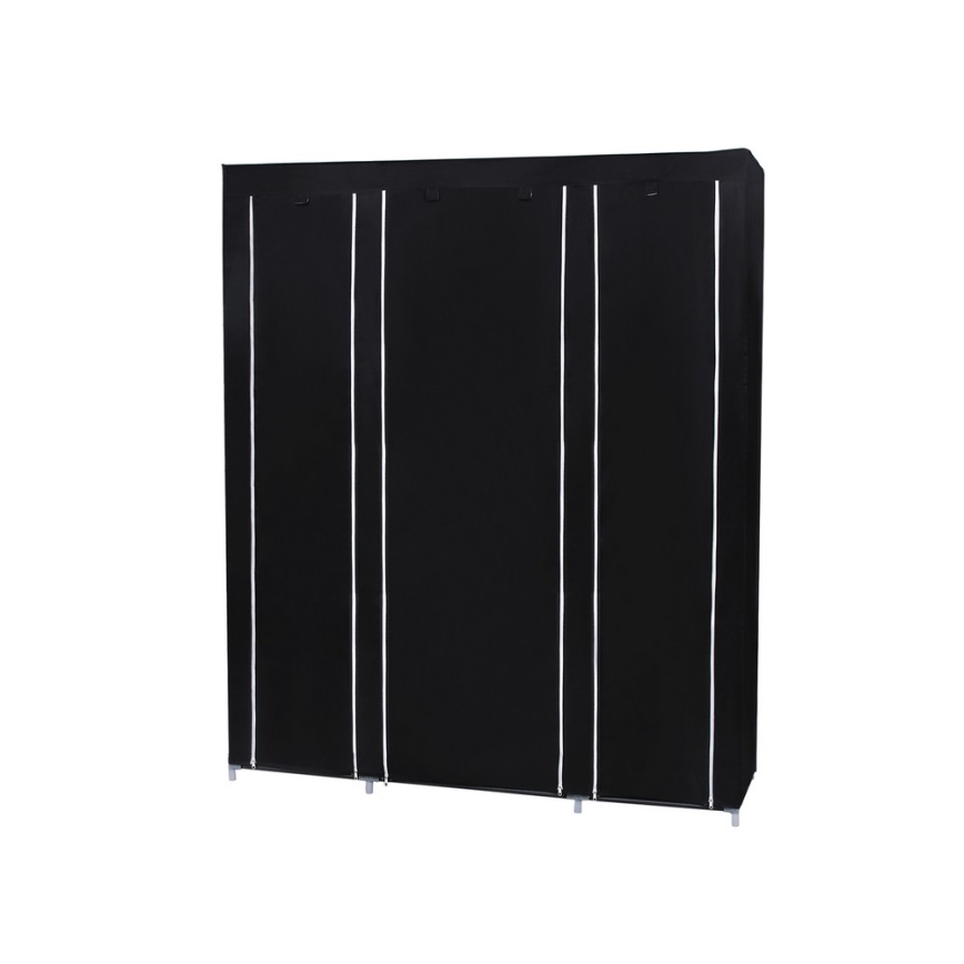 Tekstilni ormar za odlaganje s policama i šipkom za vješanje MATIS 150x175x45 cm crni