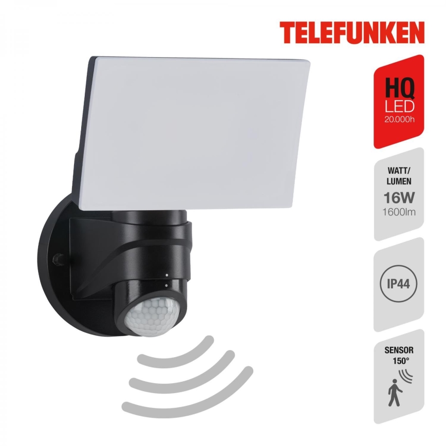 Telefunken 304305TF - LED vanjsko zidno svjetlo sa senzorom LED/24W/230V IP44 crna
