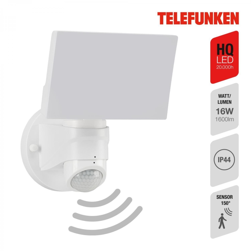 Telefunken 304306TF - LED vanjsko zidno svjetlo sa senzorom LED/16W/230V IP44 bijela