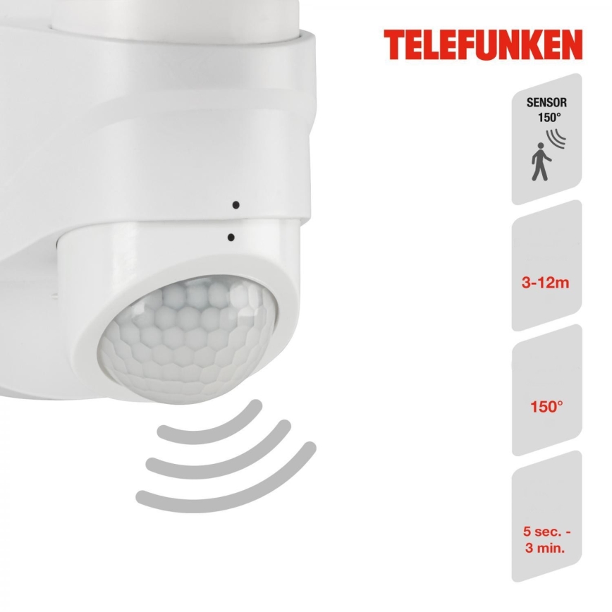 Telefunken 304306TF - LED vanjsko zidno svjetlo sa senzorom LED/16W/230V IP44 bijela