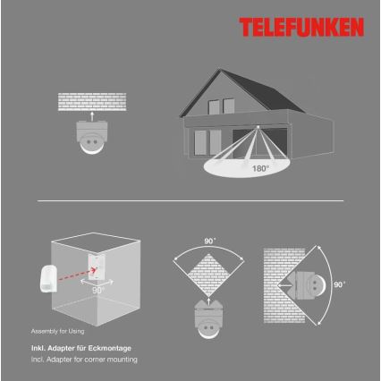 Telefunken 306506TF - Vanjski senzor pokreta 180° IP44 bijela