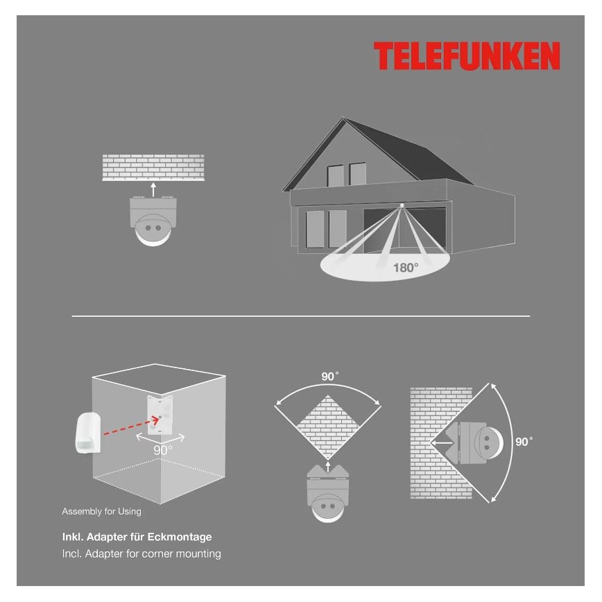 Telefunken 306506TF - Vanjski senzor pokreta 180° IP44 bijeli