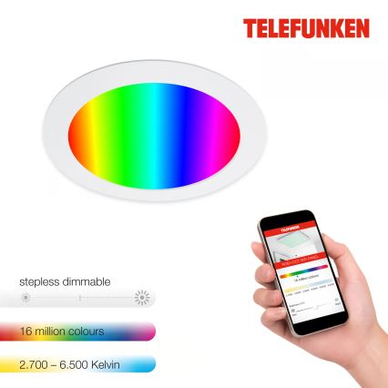 Telefunken 309406TF - LED RGBW prigušivo ugradno stropno svjetlo FRAME LED/12W/230V 2700-6500K Wi-Fi Tuya bijela