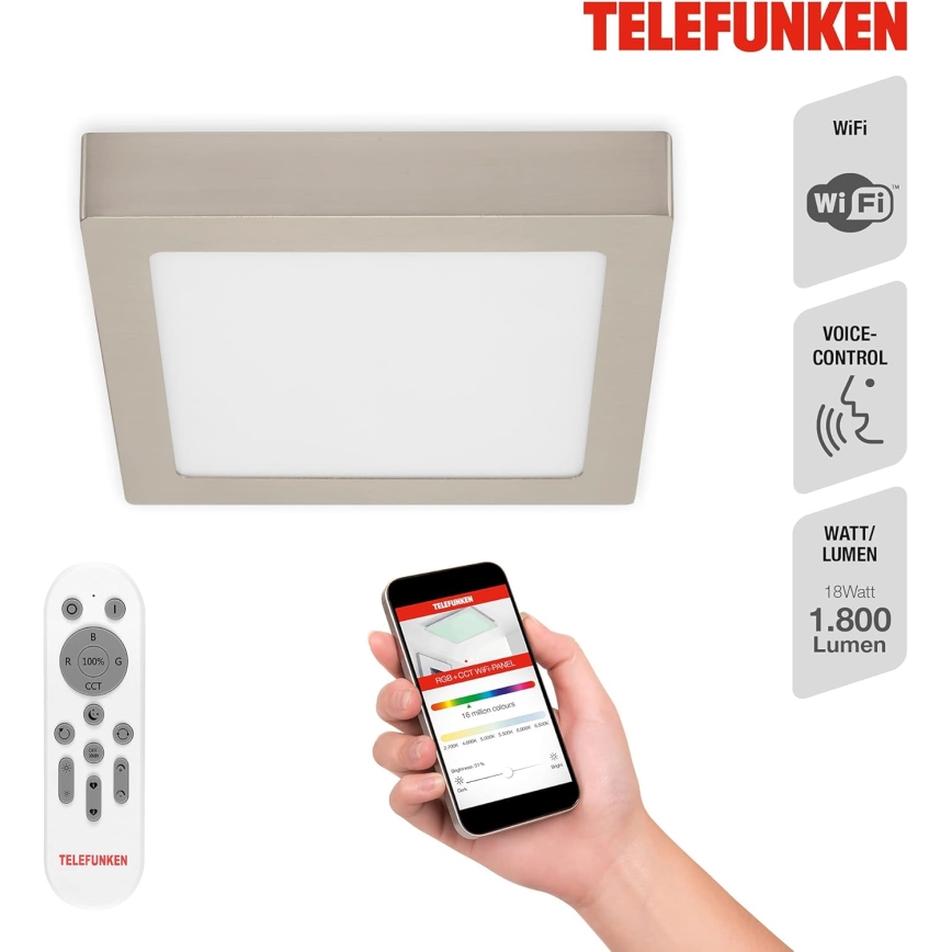 Telefunken 309602TF - LED RGBW Prigušiva stropna svjetiljka LED/18W/230V 2700-6500K Wi-Fi Tuya