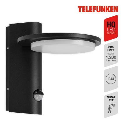 Telefunken 312505TF-LED Vanjska zidna svjetiljka sa senzorom LED/10W/230V IP44 crna