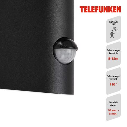 Telefunken 312505TF-LED Vanjska zidna svjetiljka sa senzorom LED/10W/230V IP44 crna