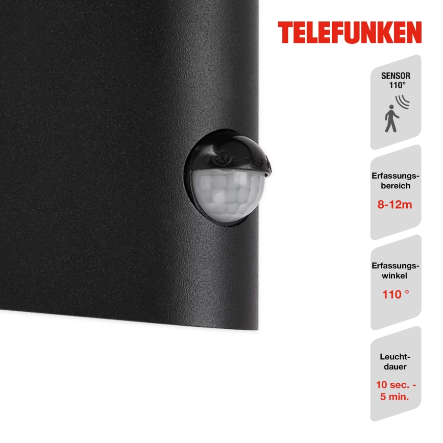 Telefunken 312505TF-LED Vanjska zidna svjetiljka sa senzorom LED/10W/230V IP44 crna