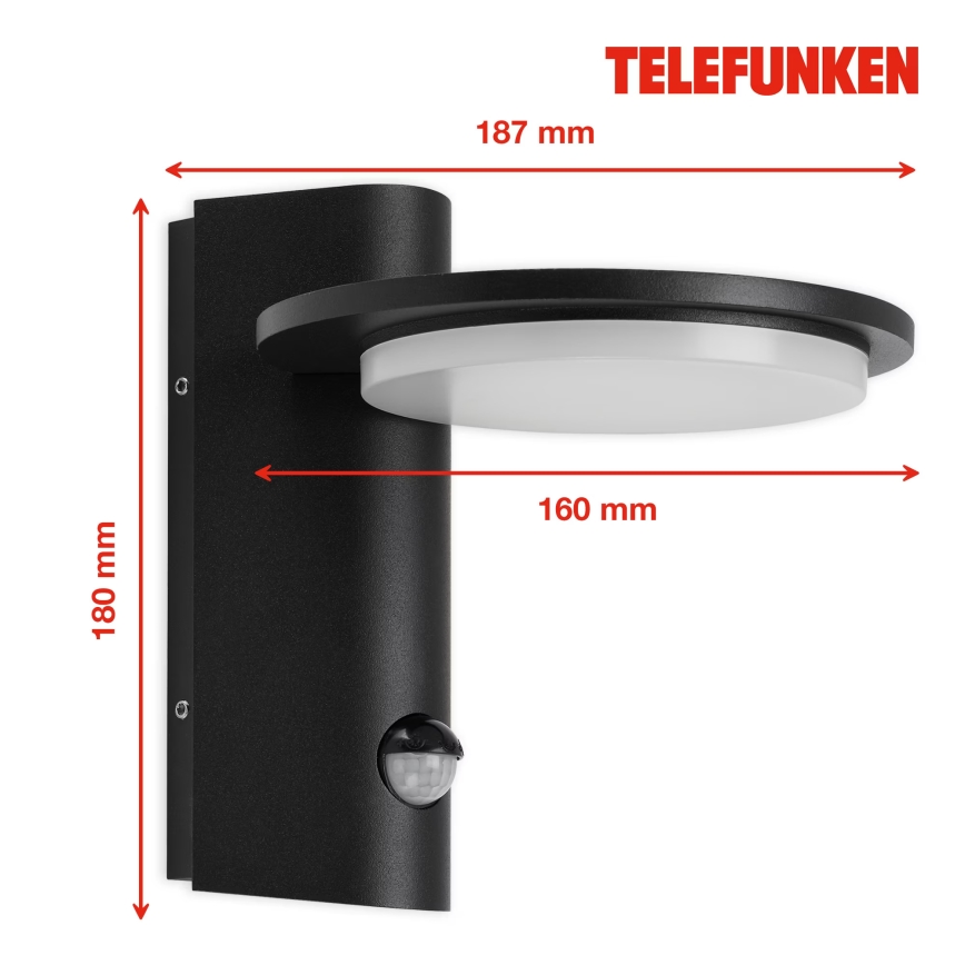 Telefunken 312505TF-LED Vanjska zidna svjetiljka sa senzorom LED/10W/230V IP44 crna