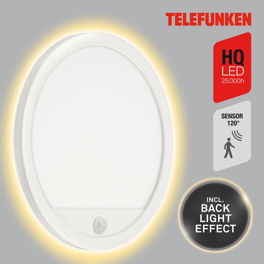 Telefunken 313706TF - LED vanjsko zidno svjetlo sa senzorom LED/15W/230V IP44 bijela