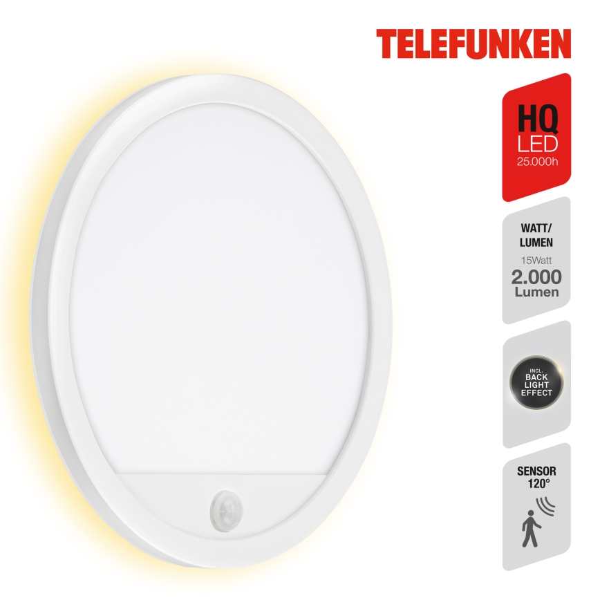 Telefunken 313706TF - LED vanjsko zidno svjetlo sa senzorom LED/15W/230V IP44 bijela