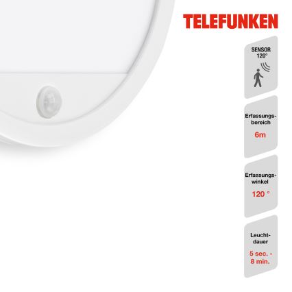 Telefunken 313706TF - LED vanjsko zidno svjetlo sa senzorom LED/15W/230V IP44 bijela