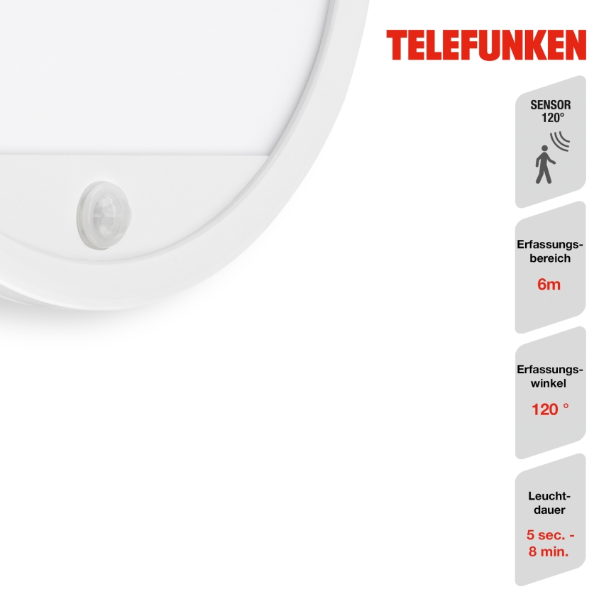 Telefunken 313706TF - LED vanjsko zidno svjetlo sa senzorom LED/15W/230V IP44 bijela