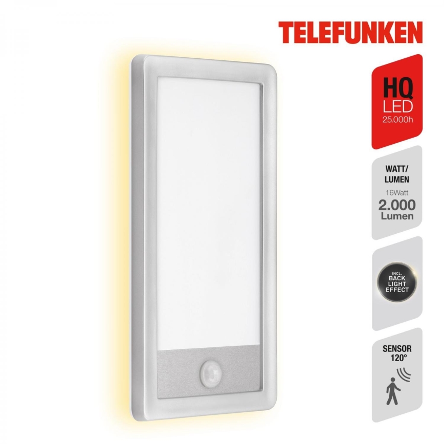 Telefunken 313904TF - LED vanjsko zidno svjetlo sa senzorom LED/16W/230V IP44