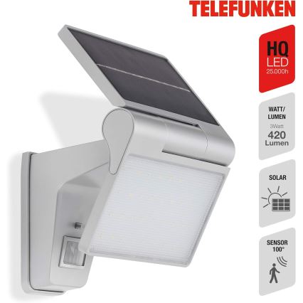 Telefunken 315204TF - LED Solarna zidna svjetiljka sa senzorom LED/3W/3,7V IP44 2000 mAh