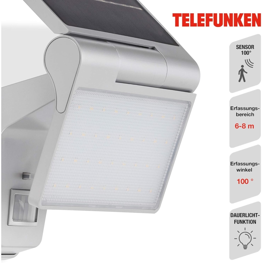 Telefunken 315204TF - LED Solarna zidna svjetiljka sa senzorom LED/3W/3,7V IP44 2000 mAh
