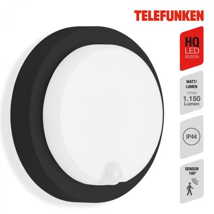 Telefunken 315305TF - LED Vanjska zidna svjetiljka sa senzorom LED/12W/230V IP44 crna