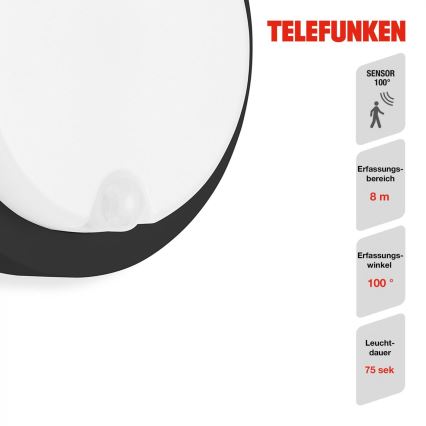Telefunken 315305TF - LED Vanjska zidna svjetiljka sa senzorom LED/12W/230V IP44 crna